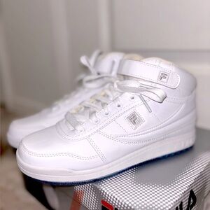 White Fila high-top sneakers